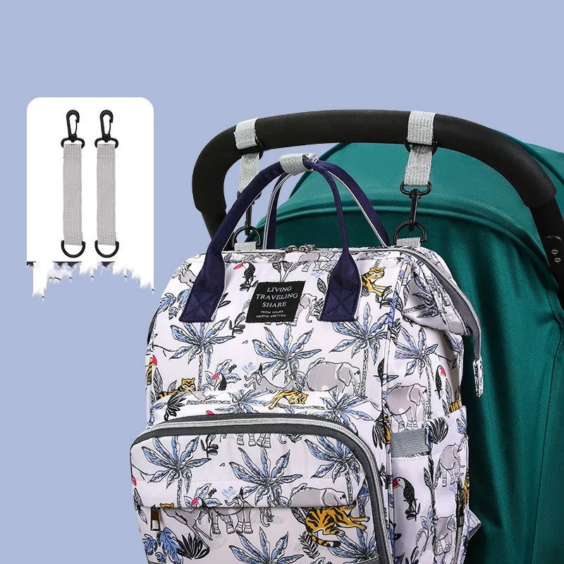 Mummy bag shoulder large capacity Oxford fabric geometric pattern, blue crown colour, double straps, 40x25x17cm