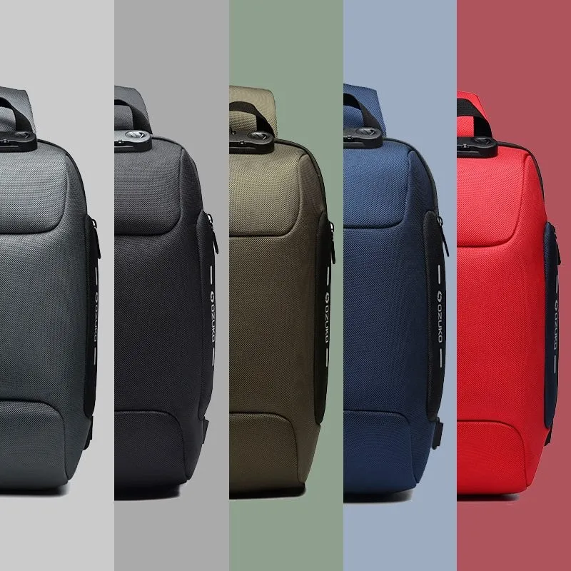 Multifunctional anti-theft waterproof shoulder bag in Oxford cloth, square section shape, available in multiple colours including black and dark blue.