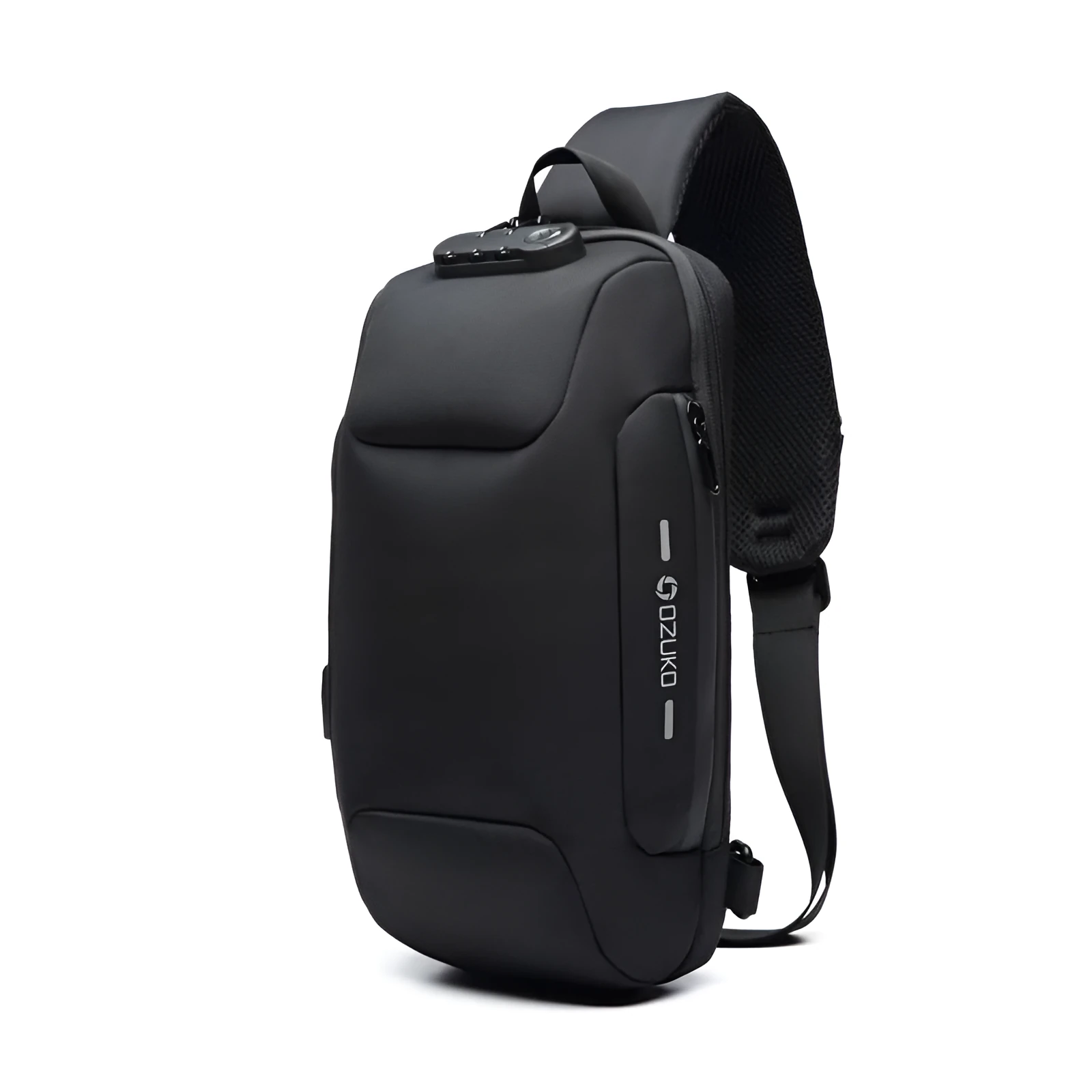 Multifunctional anti-theft waterproof shoulder bag in Oxford cloth, square section shape, available in multiple colours including black and dark blue.