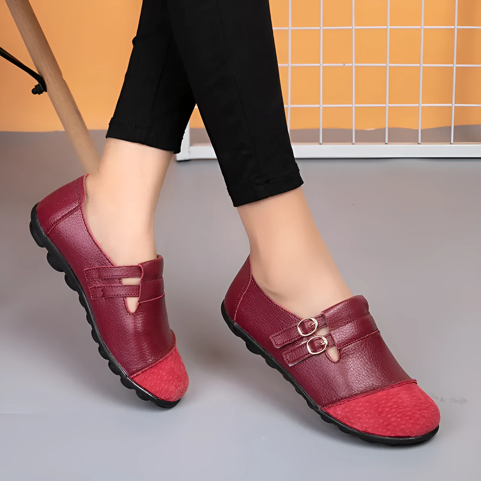Button brand casual low-top flat shoes with Velcro strap in cow split leather, shown in multiple colours