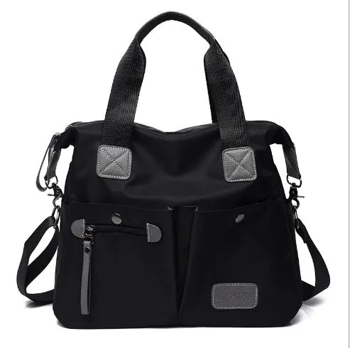 Ladies handbag shoulder bag Oxford fabric three-way carry multiple pockets Black size M