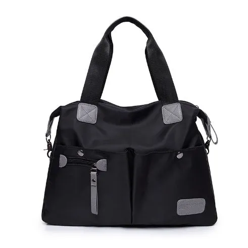 Ladies handbag shoulder bag Oxford fabric three-way carry multiple pockets Black size M