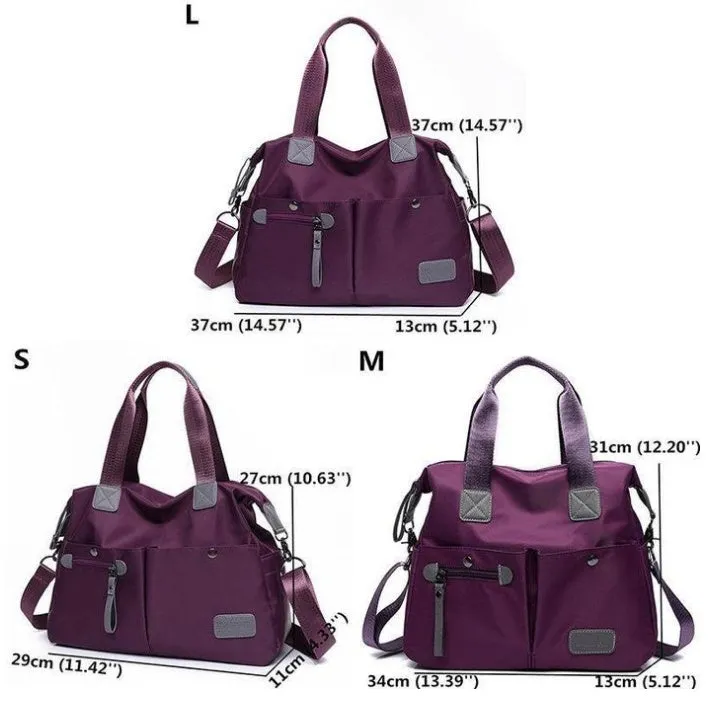 Ladies handbag shoulder bag Oxford fabric three-way carry multiple pockets Black size M