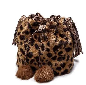 Fashion ladies plush bucket bag in plain pattern with draw belt closure and single strap, available in multiple colours