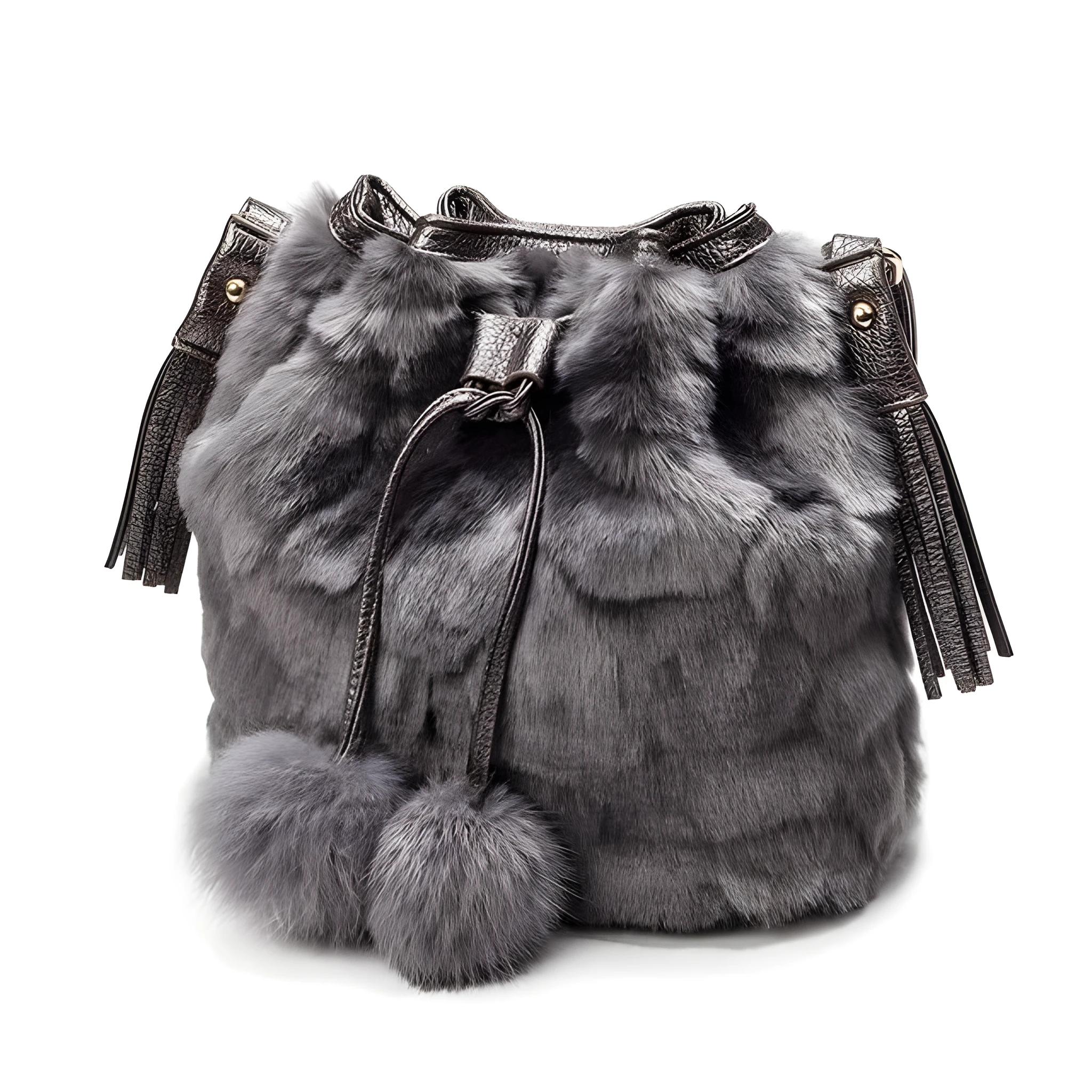 Fashion ladies plush bucket bag in plain pattern with draw belt closure and single strap, available in multiple colours