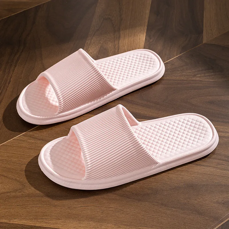 Pair of solid colour rhombus striped non-slip EVA foam indoor slippers