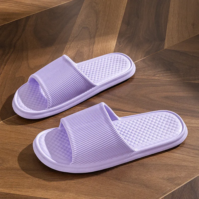Pair of solid colour rhombus striped non-slip EVA foam indoor slippers