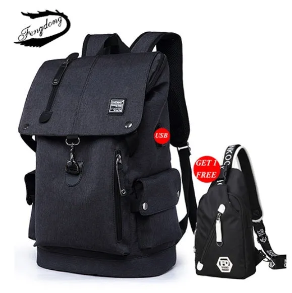 Travel laptop backpack in black with 45x30x17cm dimensions and multiple compartments