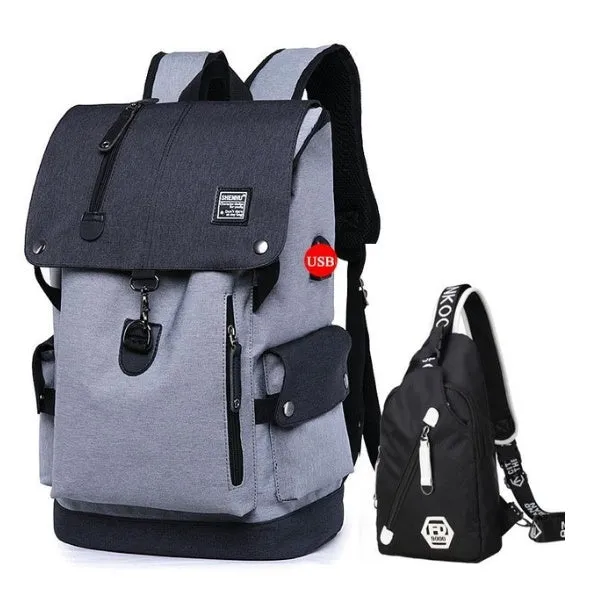 Travel laptop backpack in black with 45x30x17cm dimensions and multiple compartments
