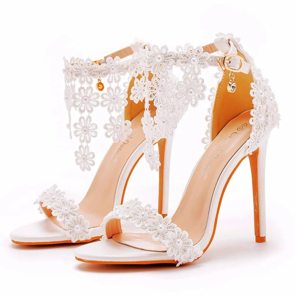 Rhinestone high heel shoes for women, super high stiletto heel, white diamond finish, PU sole