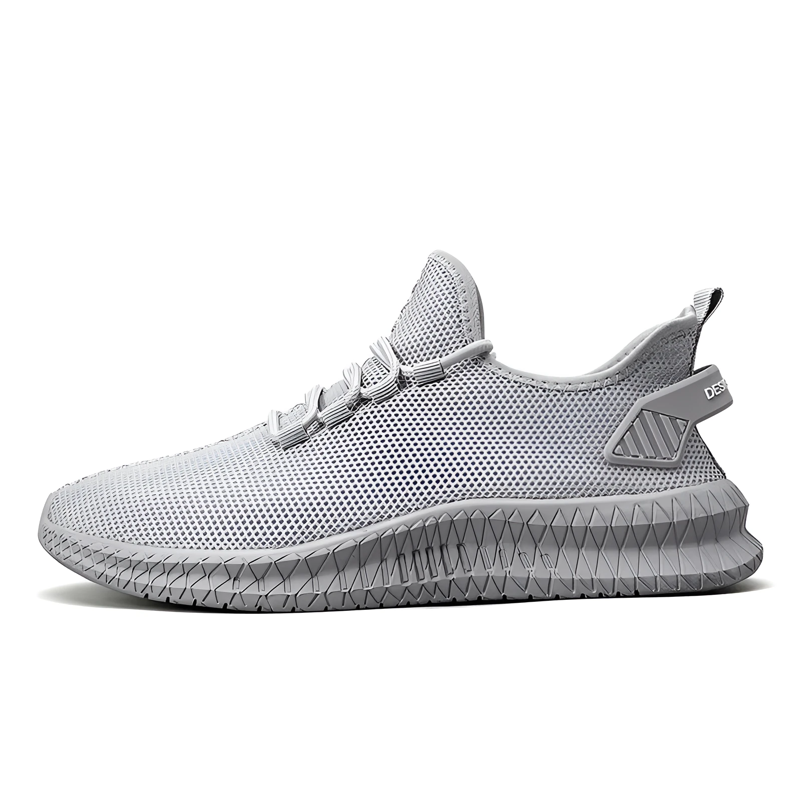 Men's woven mesh sports casual shoes in white with front tie lacing and low-top design