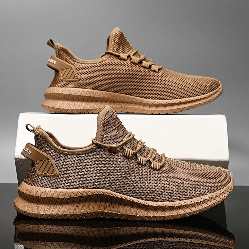 Men's woven mesh sports casual shoes in white with front tie lacing and low-top design