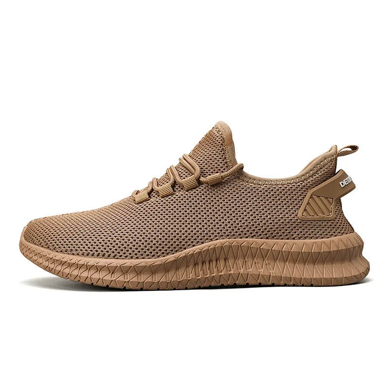 Men's woven mesh sports casual shoes in white with front tie lacing and low-top design