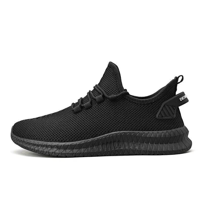 Men's woven mesh sports casual shoes in white with front tie lacing and low-top design