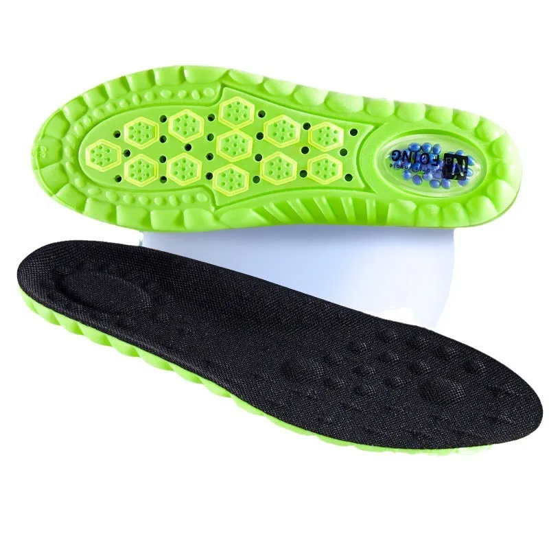 Green PU air cushion sports insoles with argy wormwood for shock absorption and sweat control.