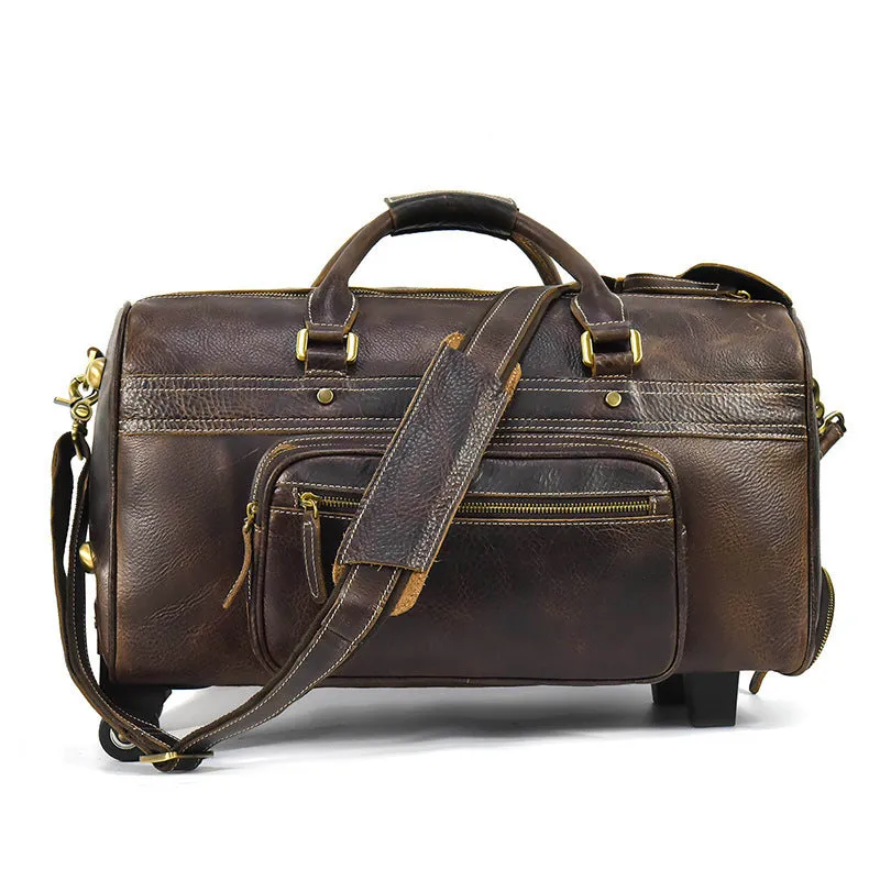 Genuine leather travel bag 20L 46cm x 27cm x 24cm oilskin coffee colour for business travel