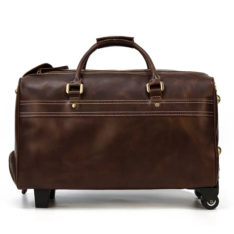 Genuine leather travel bag 20L 46cm x 27cm x 24cm oilskin coffee colour for business travel