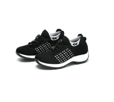 Women's breathable mesh socks running shoes flat round toe cross strap colour block casual