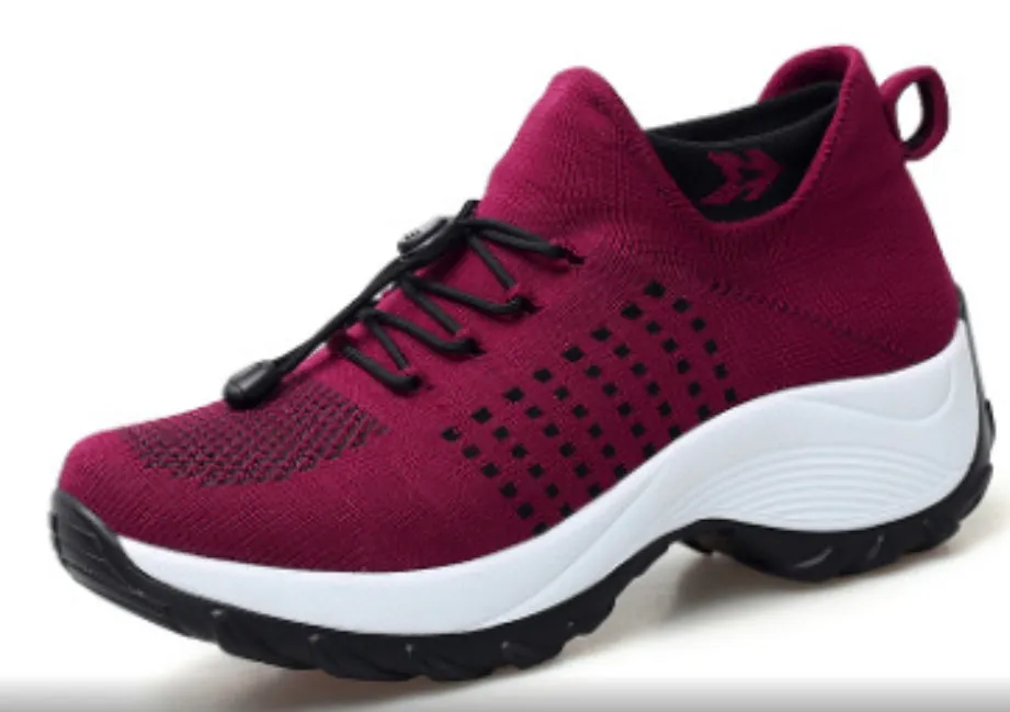 Women's breathable mesh socks running shoes flat round toe cross strap colour block casual