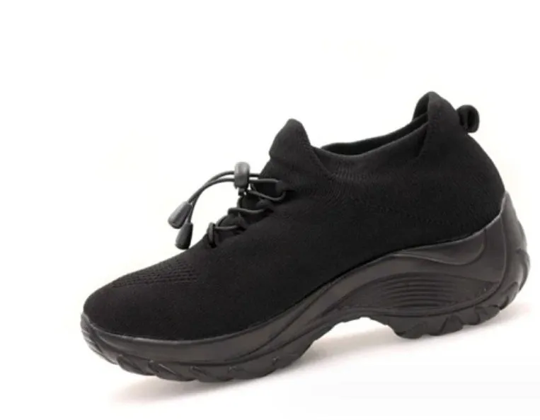 Women's breathable mesh socks running shoes flat round toe cross strap colour block casual