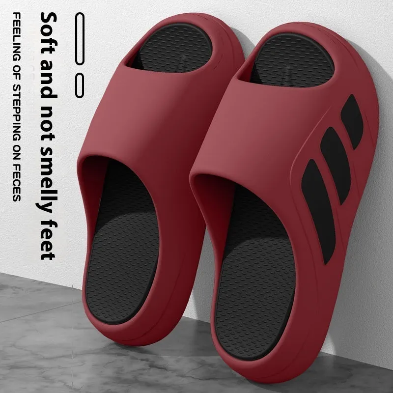 EVA platform flip-flop slippers for indoor use in two-tone red and black colour.