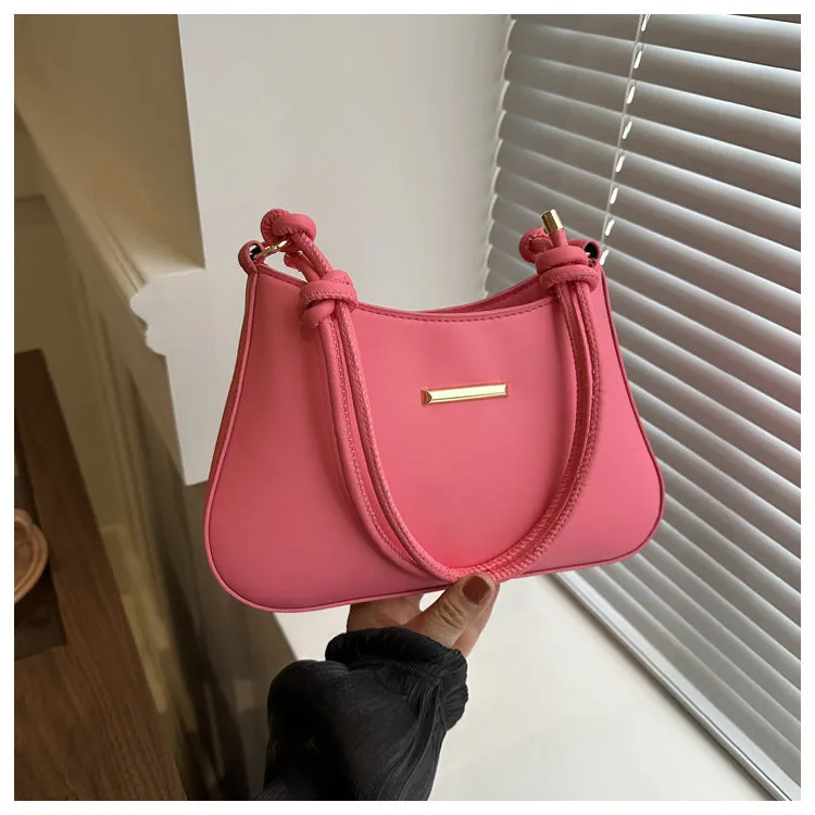 Women's high-end hand-held small square bag in PU leather with horizontal square shape and single shoulder strap
