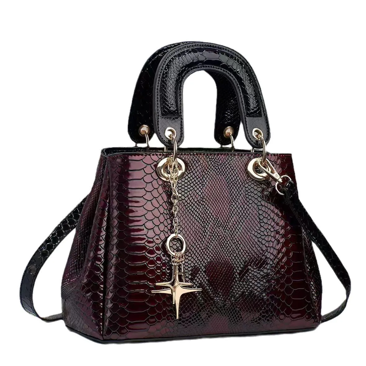 Women's PU crocodile-pattern messenger bag in silver with zip closure, inner pockets, and shoulder strap shown on neutral background