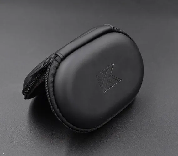 Black soft leather oval-shaped earphone storage bag.