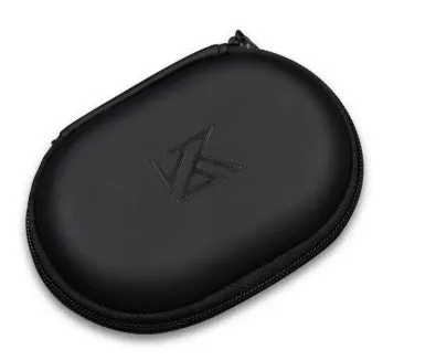 Black soft leather oval-shaped earphone storage bag.
