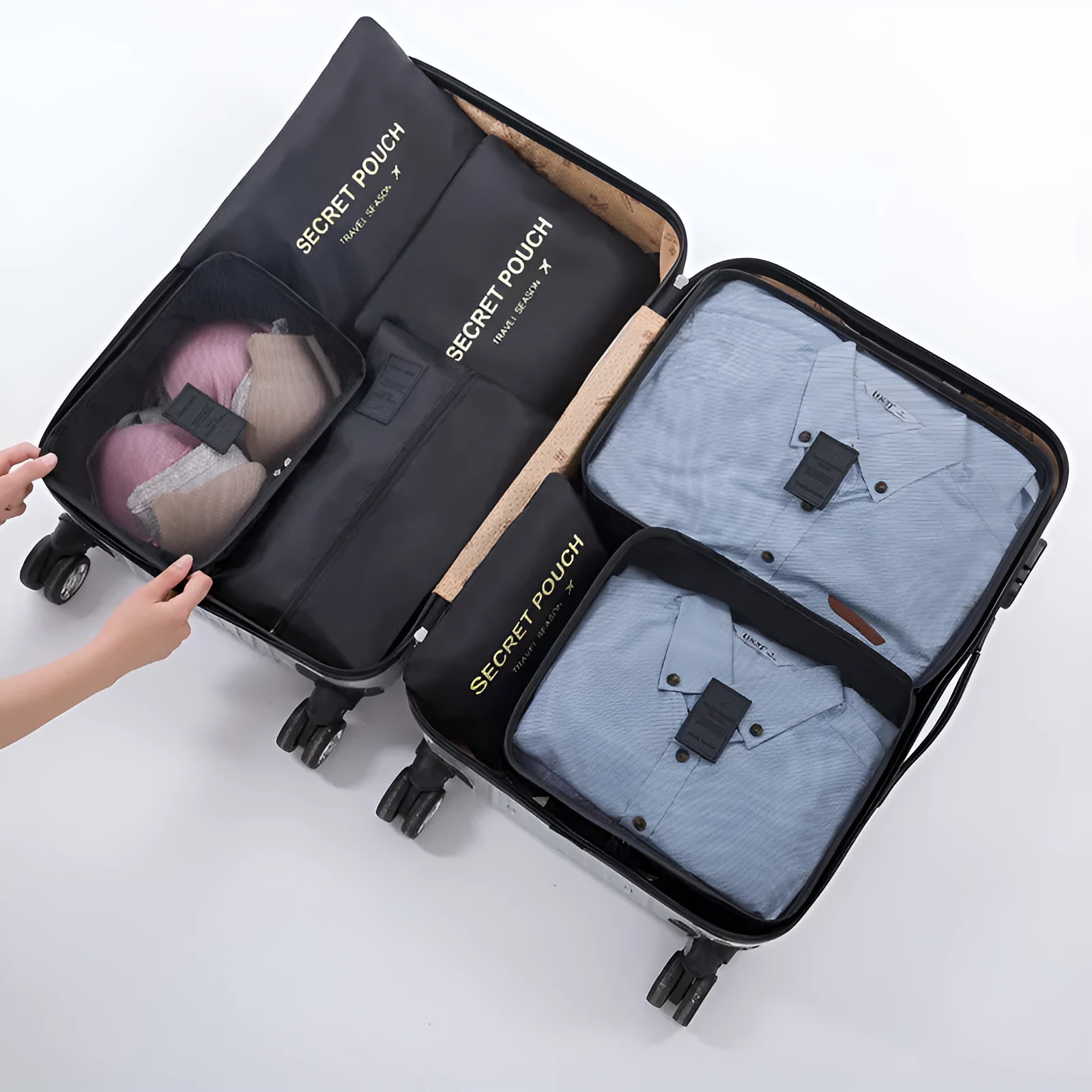 210D Oxford cloth travel packing cube in black, showing cube shape with zip closure, suitable for organising shoes and toiletries