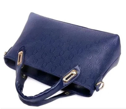 New Korean fashion embossed PU four-piece ladies bag set with three bags in black, blue, and pink