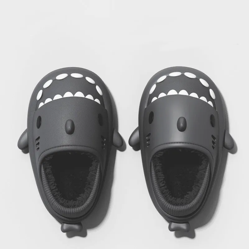 Haze blue shark slippers unisex EVA thickened plush winter house shoes with baotou style