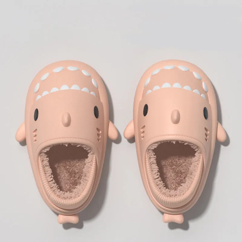 Haze blue shark slippers unisex EVA thickened plush winter house shoes with baotou style