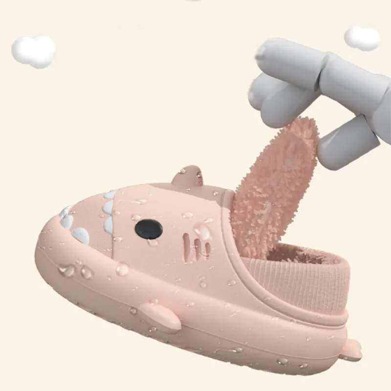 Haze blue shark slippers unisex EVA thickened plush winter house shoes with baotou style