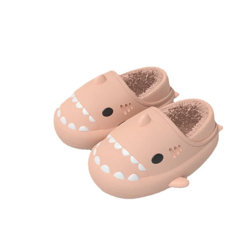 Haze blue shark slippers unisex EVA thickened plush winter house shoes with baotou style