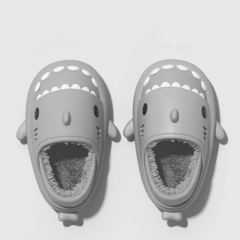 Haze blue shark slippers unisex EVA thickened plush winter house shoes with baotou style