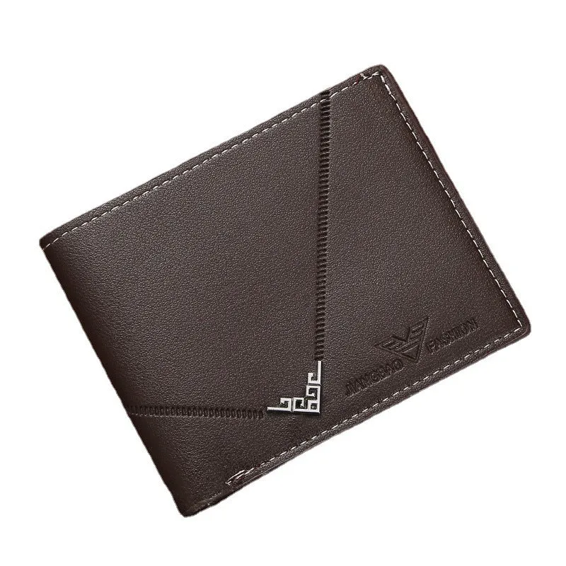 Men's PU leather multi-card-slot short wallet with lychee pattern in black