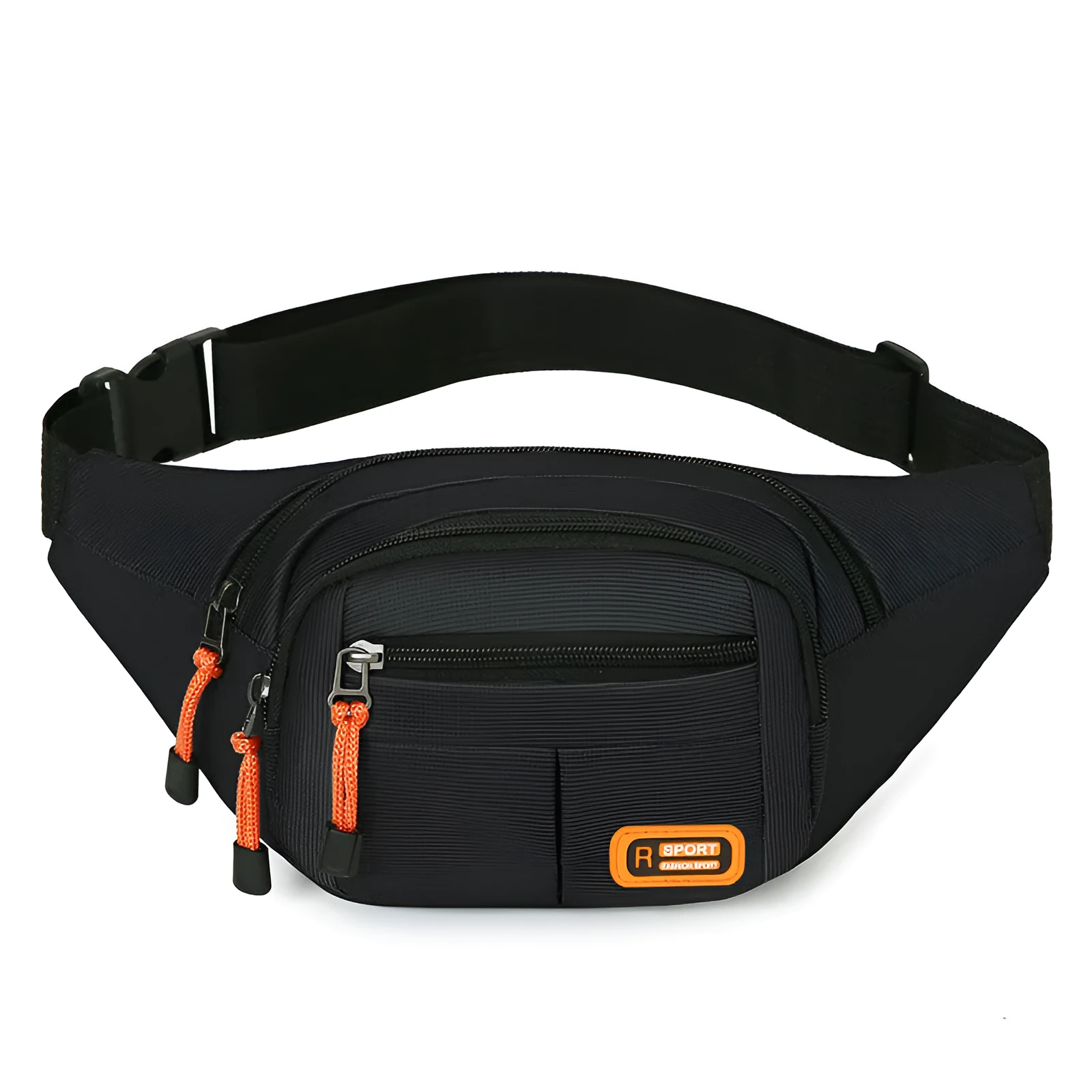 Slanted waterproof chest bag in nylon, shown in black, with adjustable strap and large main compartment.