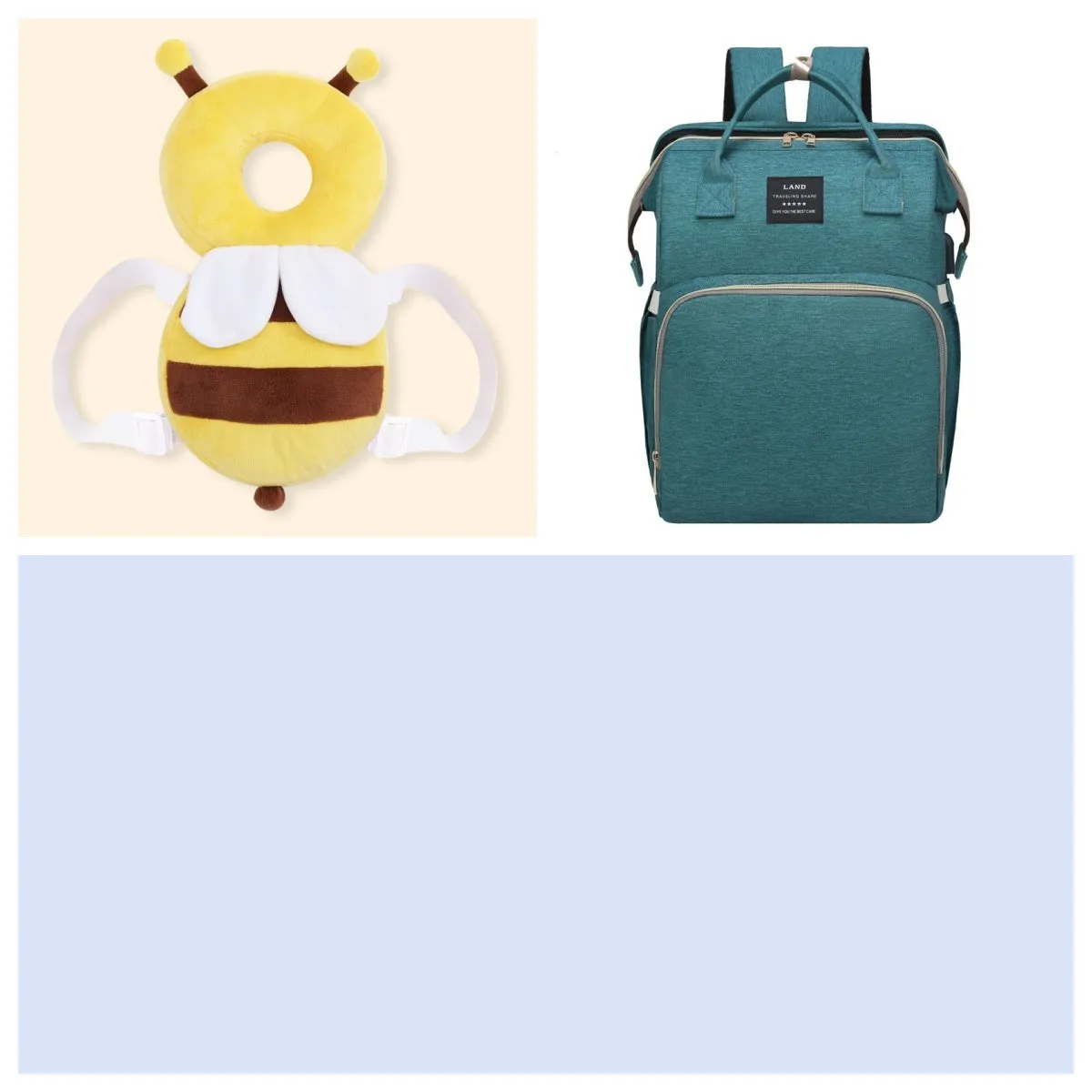 Multifunctional maternity diaper backpack with removable foldable crib in green Oxford fabric