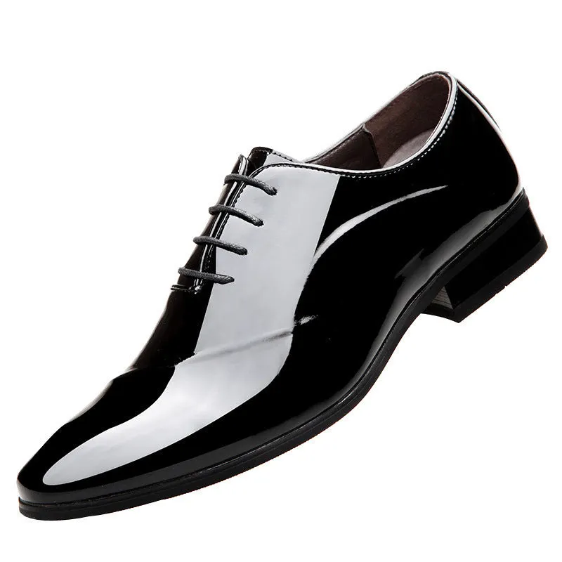 Men's black and brown business formal shoes with tip toe bracket design and artificial PU upper material