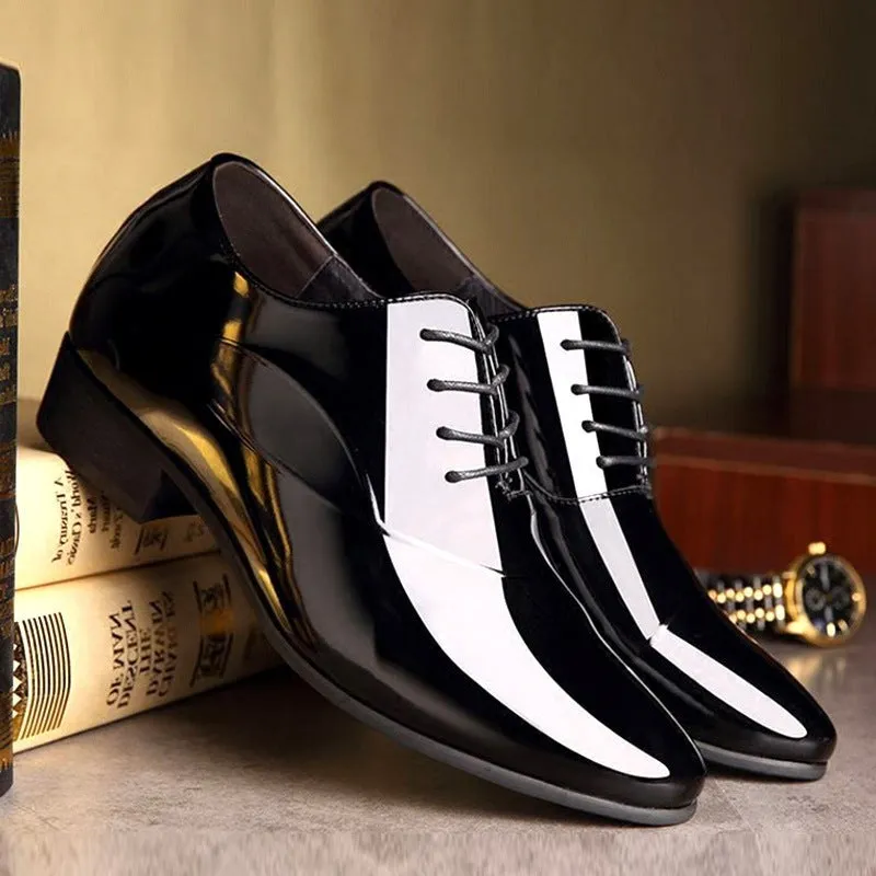Men's black and brown business formal shoes with tip toe bracket design and artificial PU upper material