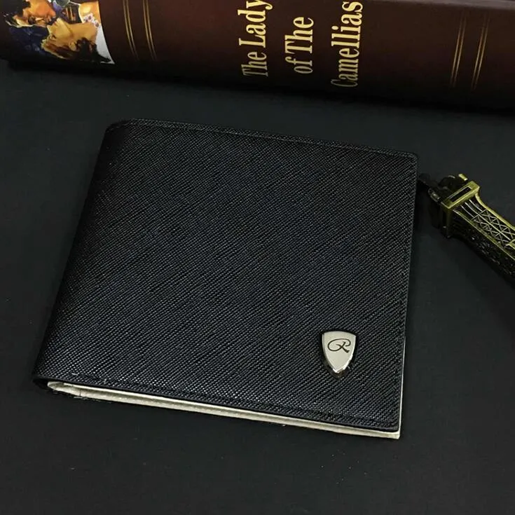 Fishon men's short PU leather standard wallet with striped pattern, 11.5cm length, in black.