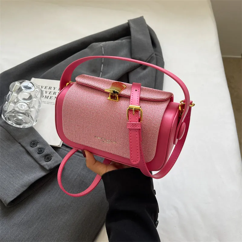 Women's PU leather messenger bag in horizontal square design with contrast stitching