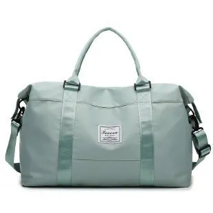 Travel duffel bag in black with soft handle and zipper opening, 20-35L capacity for weekend trips and gym