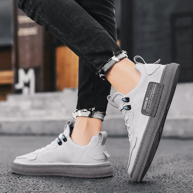 Men's casual board shoes black microfiber upper low top rubber sole flat heel sneakers