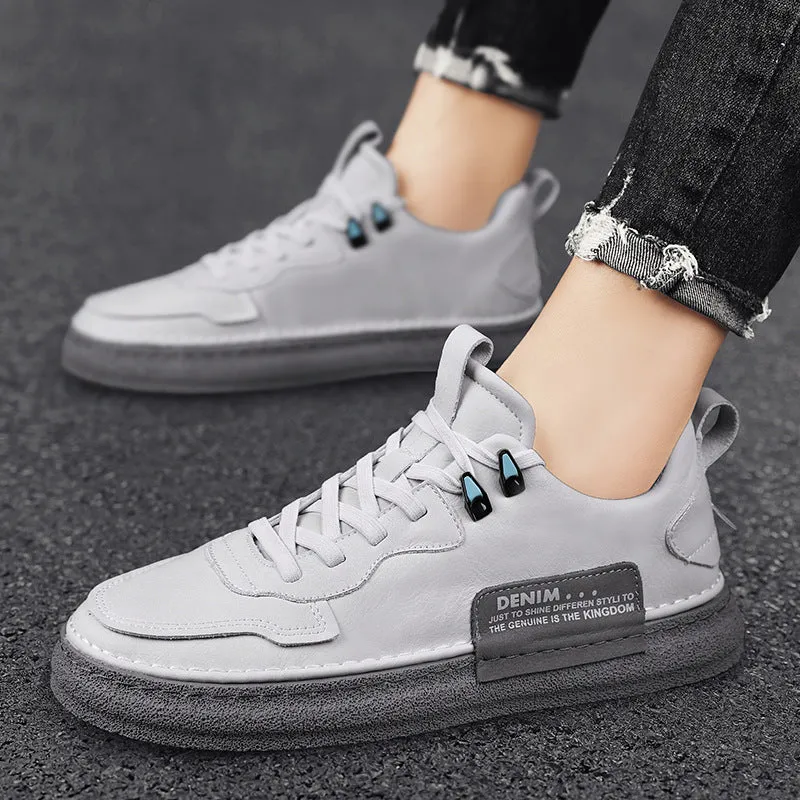 Men's casual board shoes black microfiber upper low top rubber sole flat heel sneakers