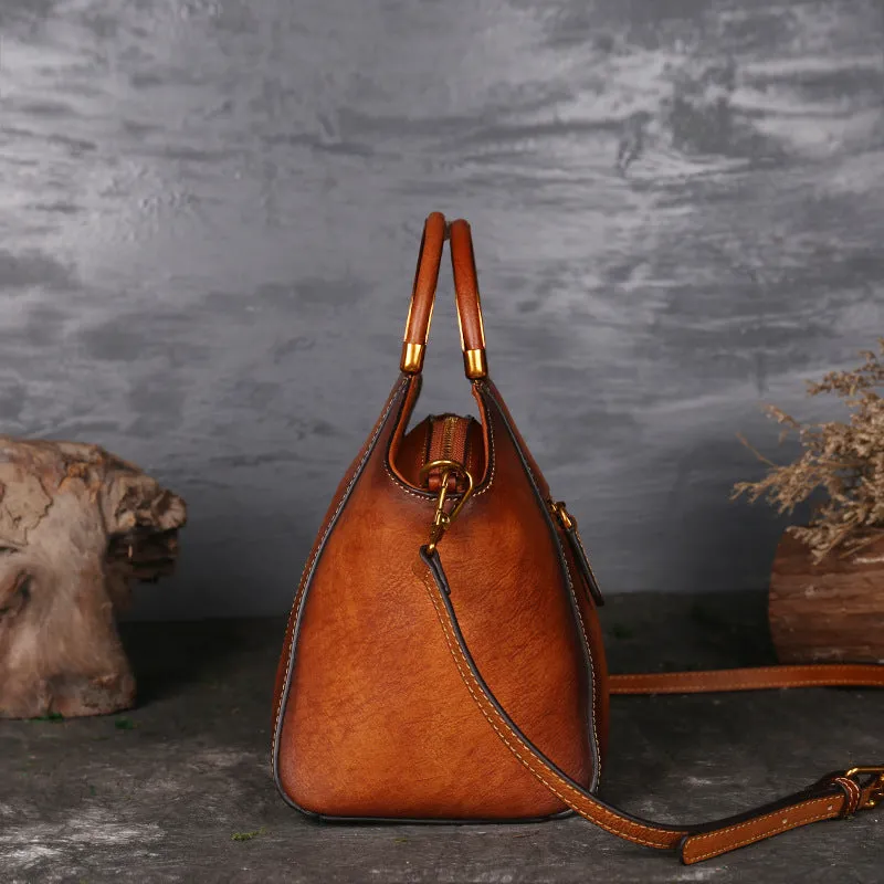 Genuine embossed leather messenger top handle bag in Graphite Grey with totem pattern