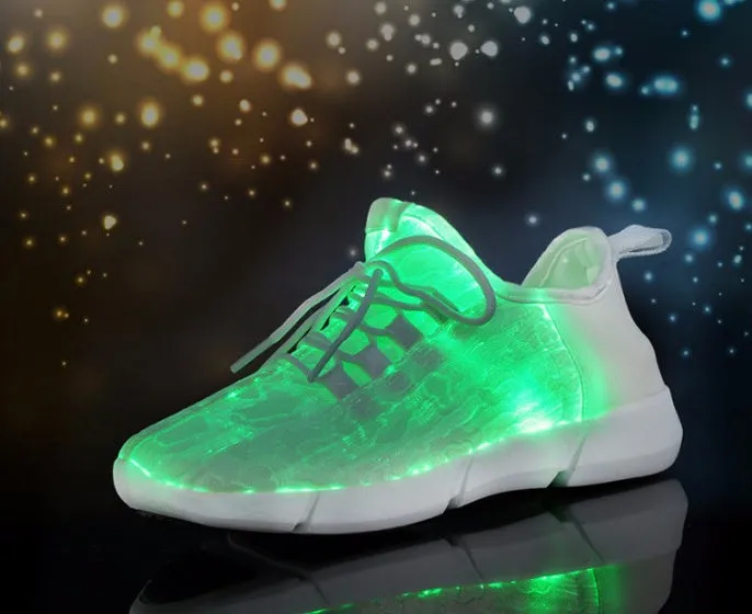 Unisex fiber optic LED shoes with USB rechargeable glowing lights, fly woven cloth upper, EVA sole, casual loafers in black