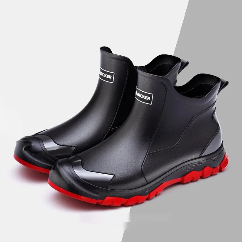 Men's short casual PVC rubber boot in beige colour with flat heel and non-slip sole