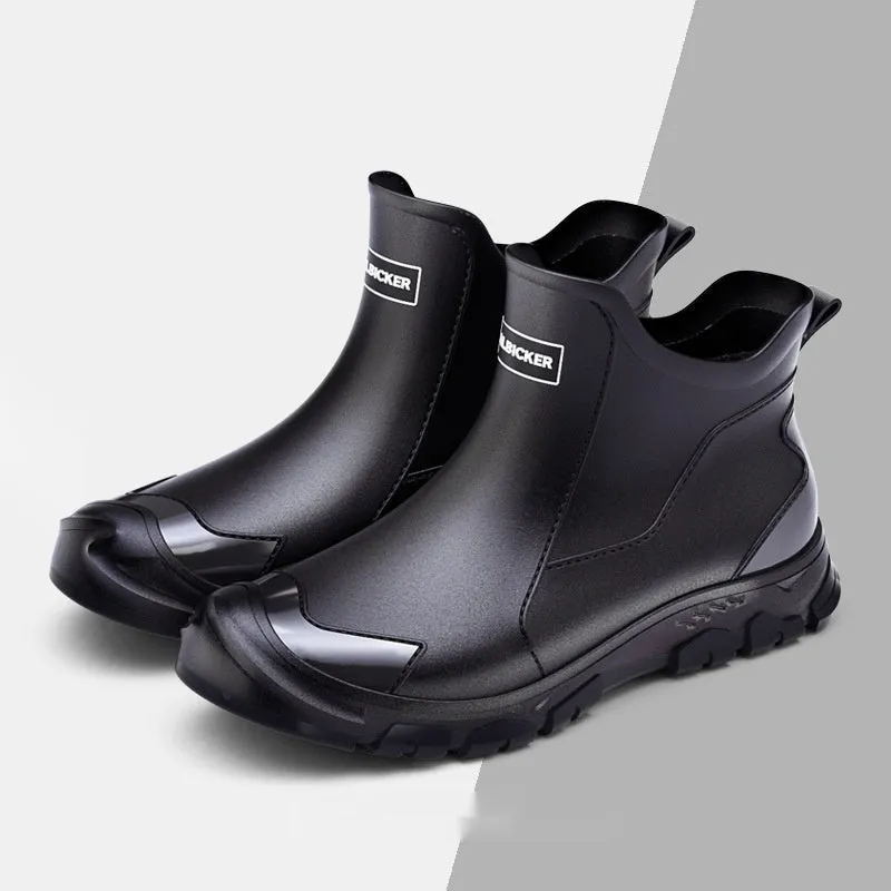 Men's short casual PVC rubber boot in beige colour with flat heel and non-slip sole